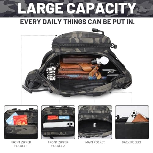 Huntvp Waist Bag Molle Fanny Pack Bumbag Hip Running Bag Bum Bags for Men Ladies Camping Running Dog Walking Holiday (Camo-m) — view 5