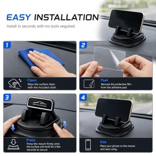 DVDVBOOM 2Pcs 360 Degree Rotation Dashboard Cellphone Holder for Car, Universal Anti-Slip Cell Phone Car Mount Holder for Navigation, Car Accessories for Most Vehicles with 2 Cloths — view 5