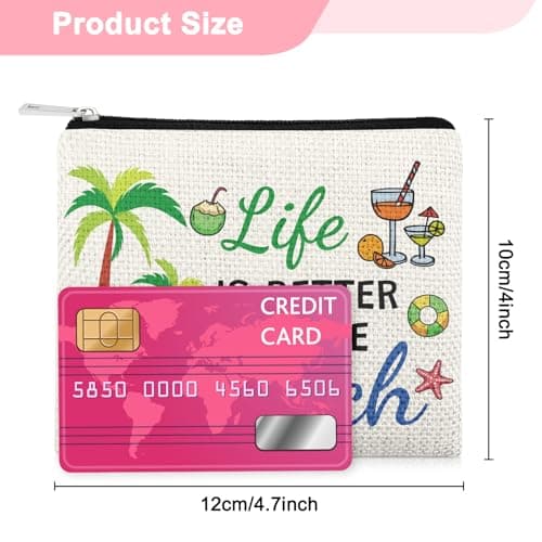 Beach Themed Coin Purse for Women Summer Beach Coin Wallet Pouch for Friend Girl Trip Vacation Gifts Friendship Gifts for Sister Daughter Travel Graduation Presents Birthday Christmas Wallet Purses — view 2