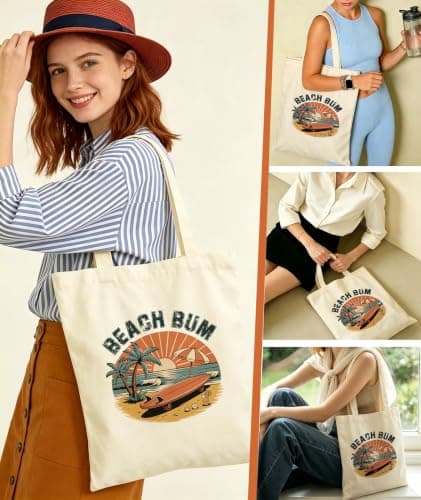 Canvas Tote Bag for Women Girls Beach Bum Reusable Totes with Inner Pocket — view 2