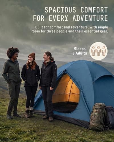 Voyager 3 Man Tent - Waterproof, Windproof, Quick Setup, Spacious 3-Person Camping Tent, Durable, Lightweight Outdoor Shelter, Ideal for Hiking, Backpacking, Camping- 225x185x120cm — view 4