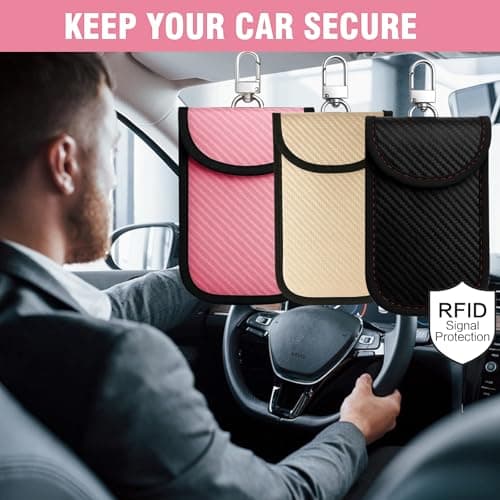 ROHMERIQUE 3 Pack Faraday Pouch RFID Blocking Bag Anti-Theft Signal Shield Case Key Fob Protector for Security (Pink, Gold & Black) — view 5