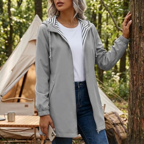 Saxrel Summer Jackets for Women UK Nylon Waterproof Outdoor Rain Jacket - Zip-Up Elastic Cuffs Windbreaker with Side Pockets for Hiking, Camping Rainy Days Daily Commuting — view 3