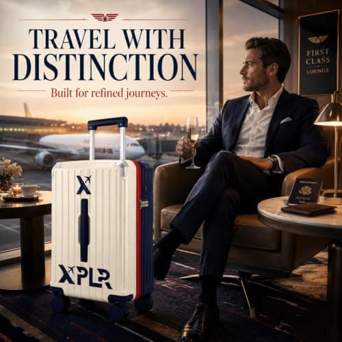 XPLR 55x34x24cm Cabin Suitcase - Hard Shell 20" Carry On Bag Luggage - USB Charging Port - Cup Holder - TSA Lock - 360° Wheels - Lightweight 2.8kg Hand Luggage for Travel (Heritage Navy) — view 4