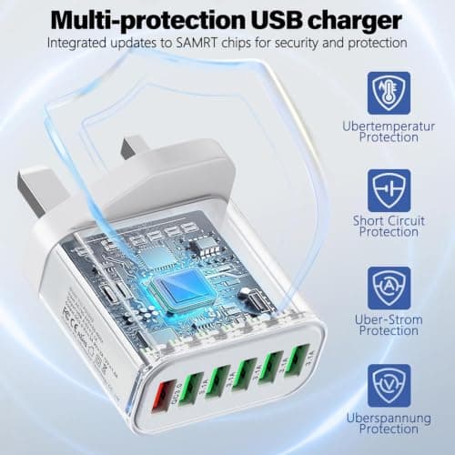USB Plug, 50W 6-in-1 USBA Charger, Multiport USB Wall Plug Charging Adapter — view 4