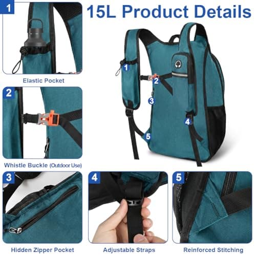 HOTUT Ultra Lightweight Foldable Backpack, 15L Hiking Backpack, Water Resistant Travel Day Bag for Men Women, Packable Rucksack Daypack for Cycling Climbing Travelling Camping Sports Outdoor (blue) — view 3