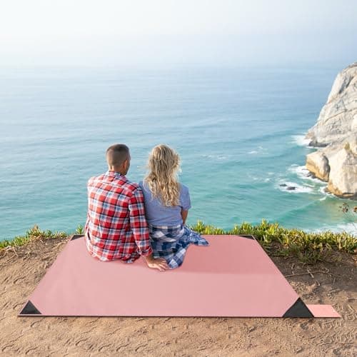 Odoland Outdoor Pocket Travel Blanket Beach Mat - Waterproof Sand Proof Beach Blanket, Picnic Mat - Multi Colour and Sizes - Portable Lightweight for Camping, Picnic Pink M — view 6