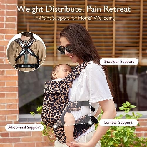 Momcozy Baby Carrier for 3-24M/3.2-20kg, Waist 64-127cm, Cotton Leopard — view 5