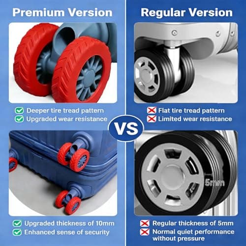 HUANGQRMENG Silicone Suitcase Wheel Protectors, Anti Dust Anti Scratch Noise Reduction Luggage Wheel Covers Replacement Covers Compatible with Carry On Travel Luggage, Red, 8 Pcs — view 4