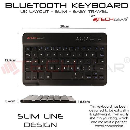 TECHGEAR [Active Strike (S) Slim Line Bluetooth Wireless UK Qwerty Keyboard With Carry Case Works for Samsung Galaxy Tab A8 10.5", Tab A7 10.4" SM-X200 SM-X205, Tab A 10.1 SM-T510 T580 Tablets — view 2
