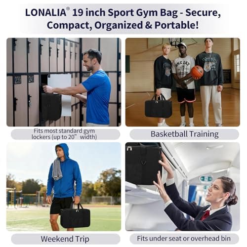 LONALIA 34L Gym Duffle Bag, 19 inch, Black — view 6
