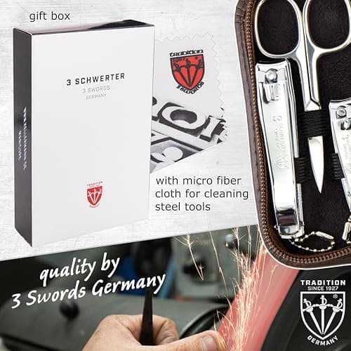 3 Swords Germany - brand quality 8 piece manicure pedicure grooming kit set with brown genuine leather case - Made by 3 Swords — view 6