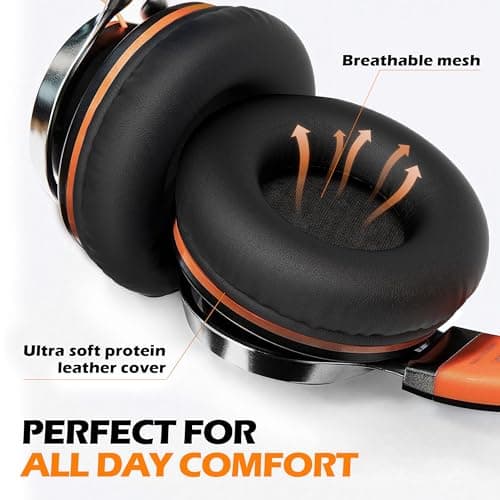 Ailihen C8 Headphones Wired with Mic, Headsets for Kids, Black Orange — view 3