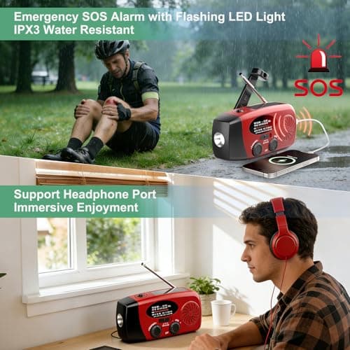 2000mAh Wind Up Solar Radio, Emergency Crank Weather Radio, FM/AM Radios — view 5