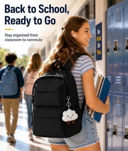 FIORETTO Backpack Womens School Bag Girls Boys, Lightweight Water-Resistant Fits 15.6” Laptop Large Capacity Rucksack with Anti-Theft Pocket, Ideal for School College Commuting Travel Black — view 2