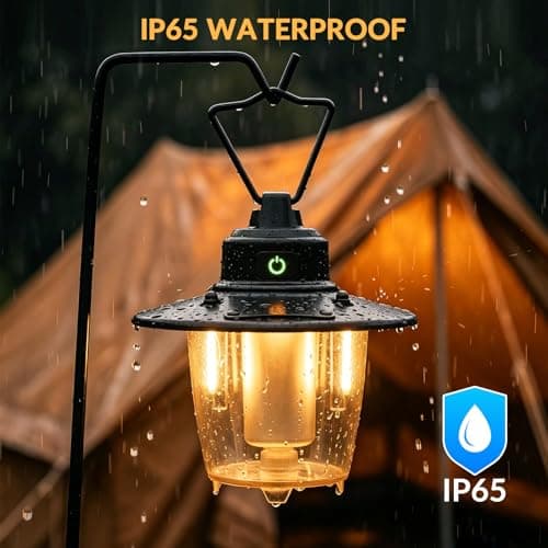 Camping Lantern Rechargeable, Portable Retro Camping Light, Dimmable Tent Light Battery Powered, Hanging Tent Light for Caming, 3 Modes, Waterproof,Hanging Lamp for Power Cuts, Garden, Fishing, Black — view 4