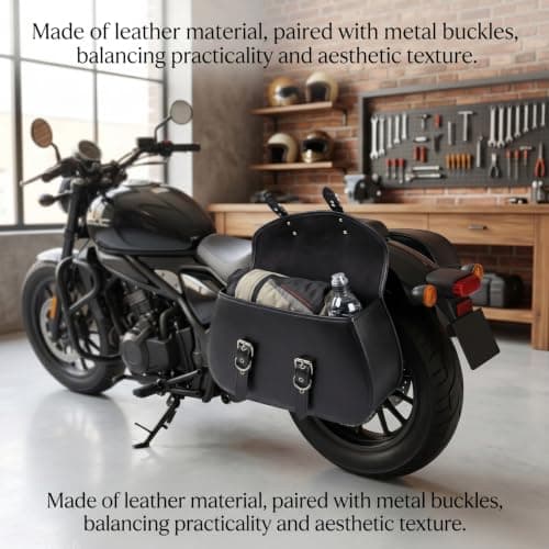 Faroby 1 Pair Motorcycle Saddlebags, Symmetric Side-Mount Leather Motorcycle Luggage Bags with Metal Buckles, Black, Saddle Bags — view 6