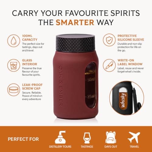 Flight Flask 100ml Hip Flask for Alcohol | Leakproof Glass Hip Flask with Protective Case | Small Pocket Flask for Men & Women | Whisky Travel Flask & Mini Spirit Bottle (Cherry Red) — view 2