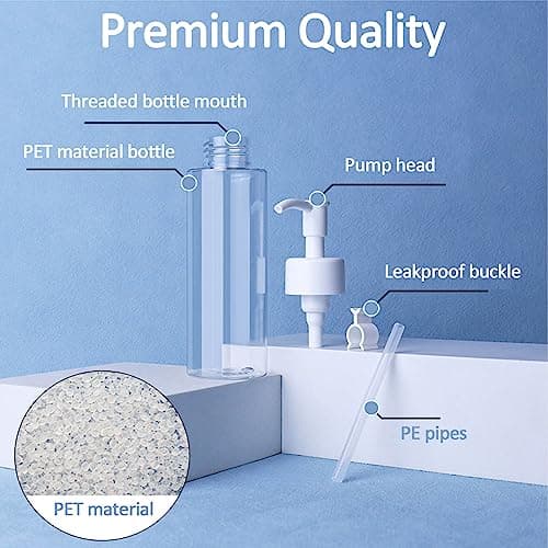 Apstaqeoo 4Pcs 150ML Empty Lotion Dispenser Refillable Clear Plastic Oval Travel Bottles Makeup Cosmetic Flat Container Dispenser with Pump Head & Label for Gel Cream Shampoo Massage Cleansing Oil — view 3