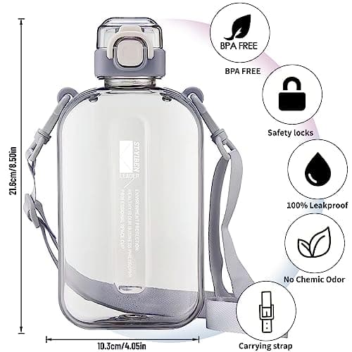 Taozoey 750ml Water Bottle, Flat Water Bottle, Leak Proof Water Bottles with Strap Suitable for Sports, Fitness, Camping (Gray) — view 2
