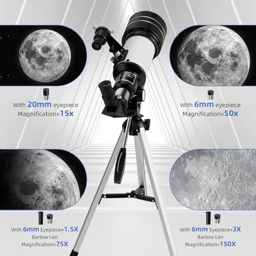 Telescopes for Astronomy Adults, 70mm Aperture 300mm Refractor Telescope for Kids & Beginners, Compact and Portable Travel Telescopio with Aluminum Alloy Tripod Finderscope — view 5