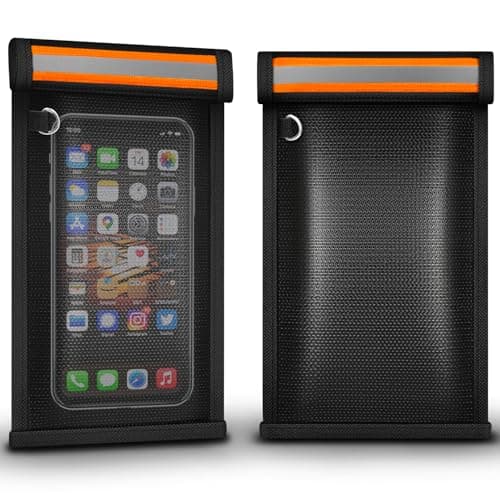 Eongreat Military Grade Faraday Bags for Phones, Fireproof & Waterproof Signal Blocking Pouch for 5G/WiFi/GPS/RFID, Anti-Hacking Go Dark Blocker Bag for Smartphones and Car Keys, 2 Pack (Orange)