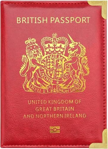 StoneMaxi UK British Passport Holder PU Leather Travel Wallet with Gold Embossed Design (Red)