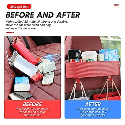 BELOMI Car Headrest Backseat Organizer with Cup Holder, Seat Back Hanging Storage Box with Hooks, Multi-Functional Drink Pocket Food Snack Phone Tray for Kids, Car Travel Accessories (Red) — view 5