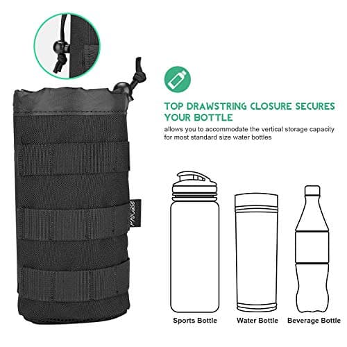 ProCase Tactical Water Bottle Pouch, Military Molle Bottle Holder with Top Drawstring Mesh Bottom, Portable Water Container Pouch Bag Hydration Carrier, for Father's Day –Black — view 3