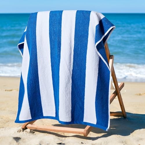 La Maison Cabana Stripe Beach Towels 100% Cotton 70cm x 150cm Large Pool Towel Absorbent Supersoft Quick Dry Sand Proof Beach Towel Holiday Yoga Gym Swimming Towel (2, Royal Blue) — view 2