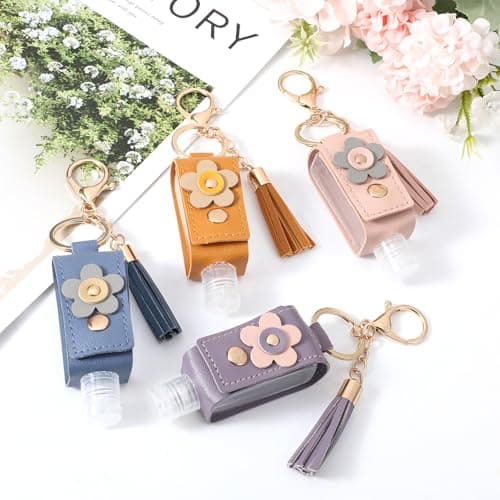 YBEATY 4 Pcs Portable Handwashing Fluid Keychain 30ml Refillable Leather Hand Handwashing Fluid Mini Case Holder Keychain Travel Size for Toiletry Lotion Liquid Soap Shampoo — view 6