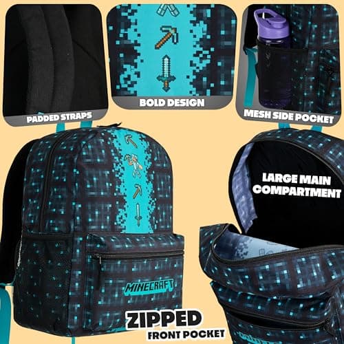 Minecraft Backpack for Kids Teenagers Gaming Rucksack School Bag Creeper Daypack Travel Bag for Days Out PE Sports Gamer Gifts (Blue) — view 4