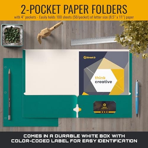 Two Pocket Portfolio Folders, 50-Pack, Teal, Letter Size Paper Folders, by Better Office Products, 50 Pieces, Teal — view 3