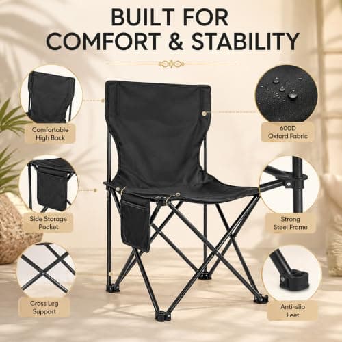HomlyPro Folding Camping Table and Chairs, Set of 4 - Lightweight and Durable, Garden Table and Chairs with Carry Bag for Indoor & Outdoor Use, Ideal for Picnic & Garden (Black) — view 4