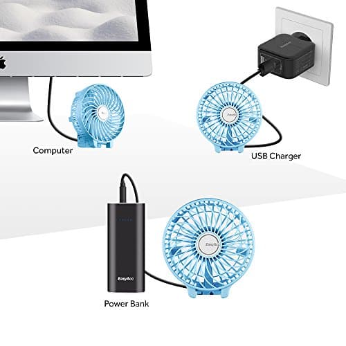 EasyAcc Handheld Fan USB Fans Portable Hand Fan 3 Speeds 180° Foldable with 6 Blades Personal Electric Mini Outdoor Fan with Rechargeable Battery Foldable Handle Desktop for Home Travel Outdoor - Blue — view 6