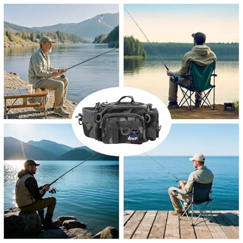 Auptiz Fishing Bag, Multi-Pockets Holdall Shoulder Waist Handbag, Holdall Camouflage Outdoor Carryall Fishing Tackle Bags for Outdoors Hiking Hunting Camping Travel (Light Camouflage) — view 2