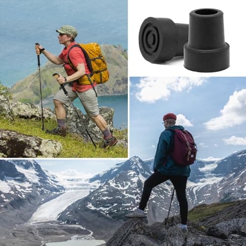 2 Pcs Ferrules Walking Sticks, Walking Stick Rubber Ends, Heavy Duty Rubber Replacement Cane Tip, Non Slip Stable Replacement Cane Tip, for Elderly Crutches, Adult Hiking Crutches(Black) — view 3