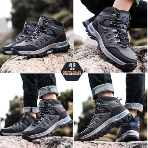 HODTOB Hiking Boots Mens Womens Lace-up Non-Slip Outdoor Men Women Mountain Trekking Shoes for All Season Walking Travelling Backpacking Camping Shoes Sneaker Grey 6UK — view 2