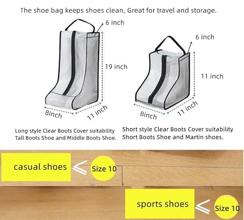 2 Set Boot Storage,Portable Short Boots and Tall Boots Storage or Protector Bag,Shoe Dust Bags,Shoe Sleeves for Travel,Clear Boots Cover,Shoes Packing Organizers for Adult Sneakers — view 2