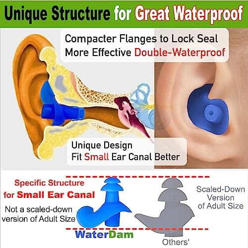 WaterDam Ultra Comfy Swim Earplugs - Great Waterproof Swim Earplugs Prevent Swimmer's Ear (Size 1A+1: Toddler Little Kids 10m-6yrs & ExtraSmall Ear Women&Teens) — view 2