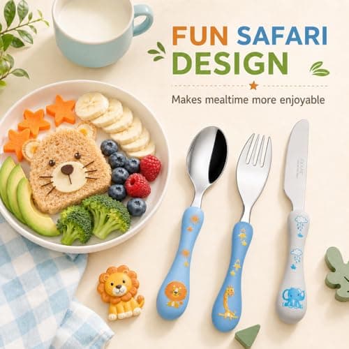 Exzact Children Cutlery 6pcs Stainless Steel Dishwasher Safe Kid Safari — view 5