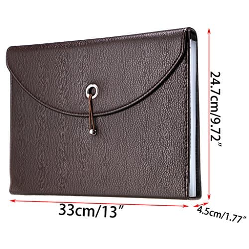 IGNPION PU Leather A4 Expanding Folder File Organisersn 13 Pocket Document Wallet Portfolio Business Folder with Elastic Closure (Brown) — view 2