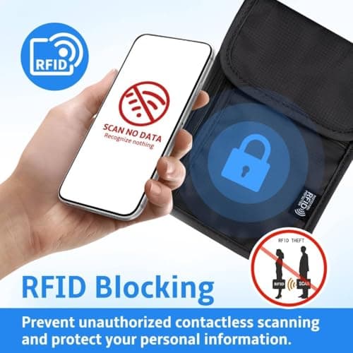 Quelcc Travel Neck Wallet with RFID Blocking, Black Travel Wallet with Adjustable Neck Strap, Travel Document Holder Organiser Bag for Women and Men — view 5