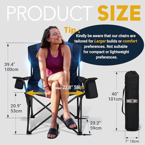 OVERMONT 227kg Oversized Camping Chair for Adults, Black — view 3