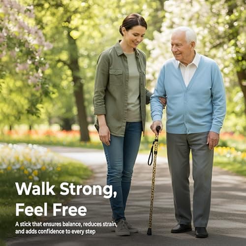 Life Healthcare Folding Walking Stick, Adjustable Aluminium, Brown Leopard — view 5