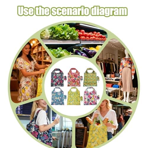 6 Pcs Foldable Shopping Bags, Eco-Friendly Reusable Tote Waterproof — view 4