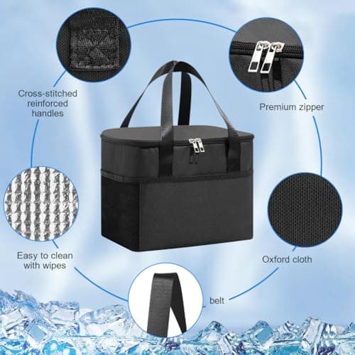 HOTUT Cooler Bag, 8L Insulated Lunch Bag, Picnic Bag, Reusable Leakproof Lunch Tote Bag with Side & Front Pockets, Insulated Picnic Lunch Bag, Dual Compartment Thermal Bag for Lunch/Work/School/Beach — view 4