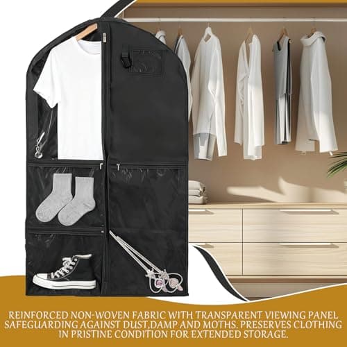 2 Packs 39.37 Inch Dance Costume Garment Bag for Travel with Handles, Kids Hanging Clothes Cover for Girls Closet Storage with 3 Clear Zipper Pockets & 1 Large Zipper Pocket (Black) — view 4