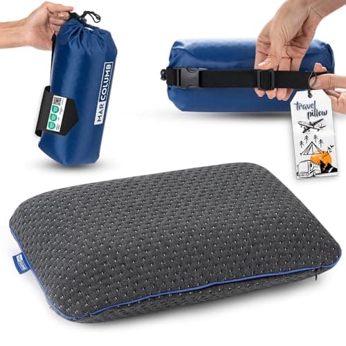Marcolumb Travel & Camping Comfortable Memory Foam Pillow – Easy to Carry Portable Bag – Temperature Regulating Pillow Case - Perfect for Travelling