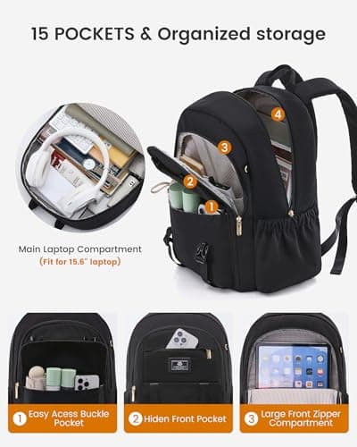 LOVEVOOK Rucksack Backpack Bags Womens, 15.6 Inch Laptop Work Backpacks — view 3